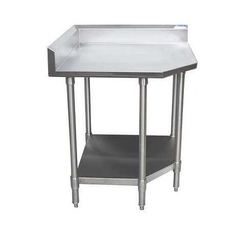 Bk Resources Stainless Steel Corner Work Table With Undershelf, 5"Riser